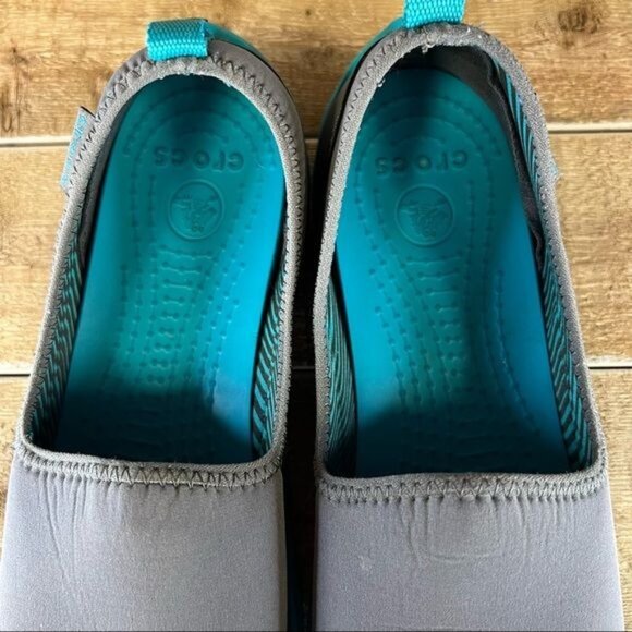 Crocs Duet Busy Day Skimmer Slip On Gray & Turquoise Sneaker Sz 8 - Picture 8 of 11